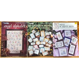 Leisure Arts Cross Stitch Pattern Lot Angel Alphabet Garden Minis Scriptures